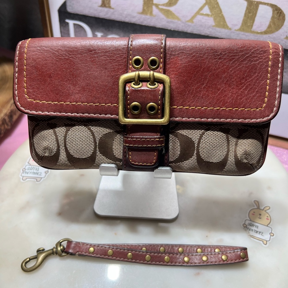 Coach Red and Brown Signature Clutch